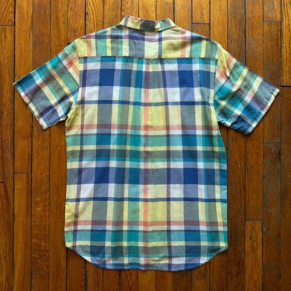 Stussy Summer Plaid Camp Button Up Shirt Men Large Multicolor Skater Preppy - Picture 6 of 8